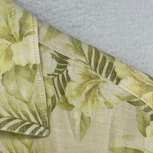 TOMMY BAHAMA Shirt Mens M Linen Floral Hibiscus Tropical Camp Short Sleeve Green - Picture 9 of 13
